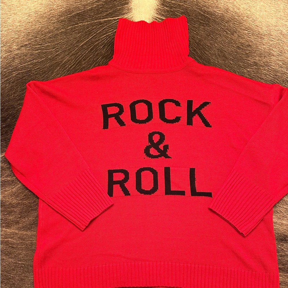 SHEIN Red Cowl Neck Sweater with Black Text